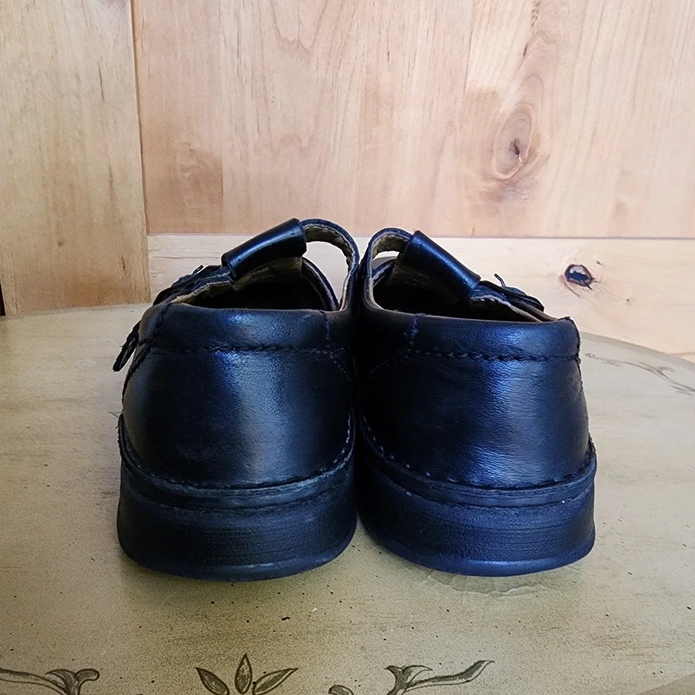 Birkenstock Madeira Sz M 8 W 10 Black Leather Fisherman Clogs Sandals Comfort‎